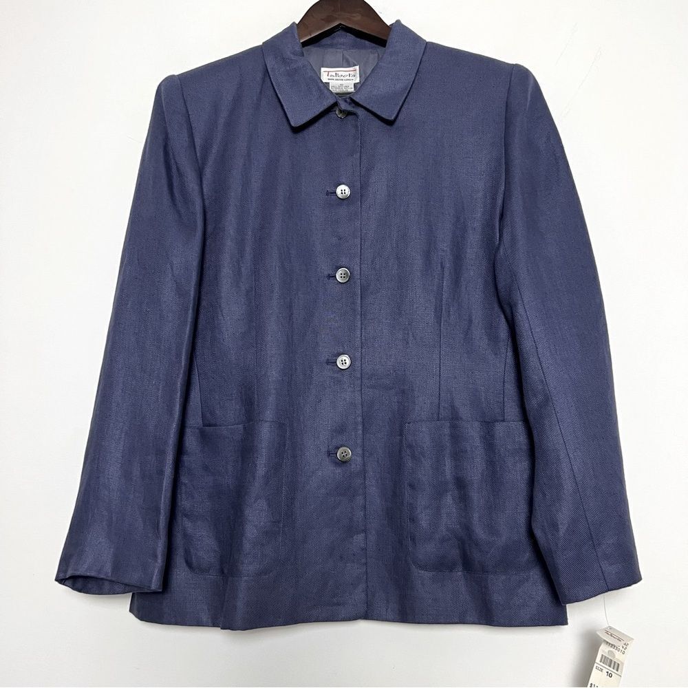 Vintage Talbots Size 10 Slate Blue 100% Irish Linen 5 Button Blazer
